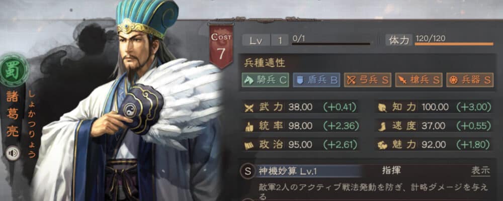 三国志真戦:サポート最強ランキング1位:諸葛亮