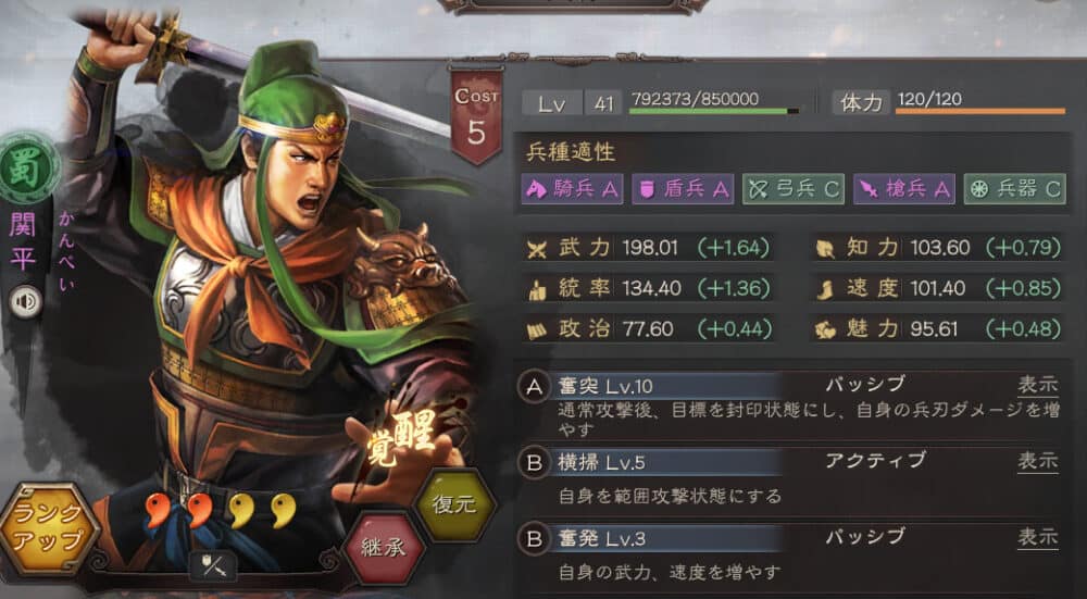 攻撃型ランキング3位:関平